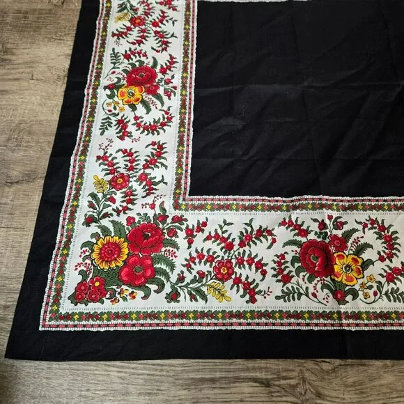 Vintage Valdrome France Vibrant Floral Cotton Scarf 24x24 Red Yellow Flowers